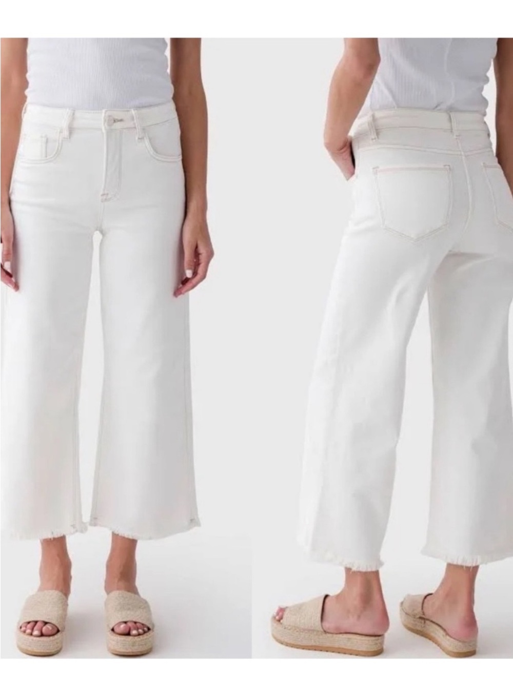 High-Rise White Wide-Leg Crop Jeans by